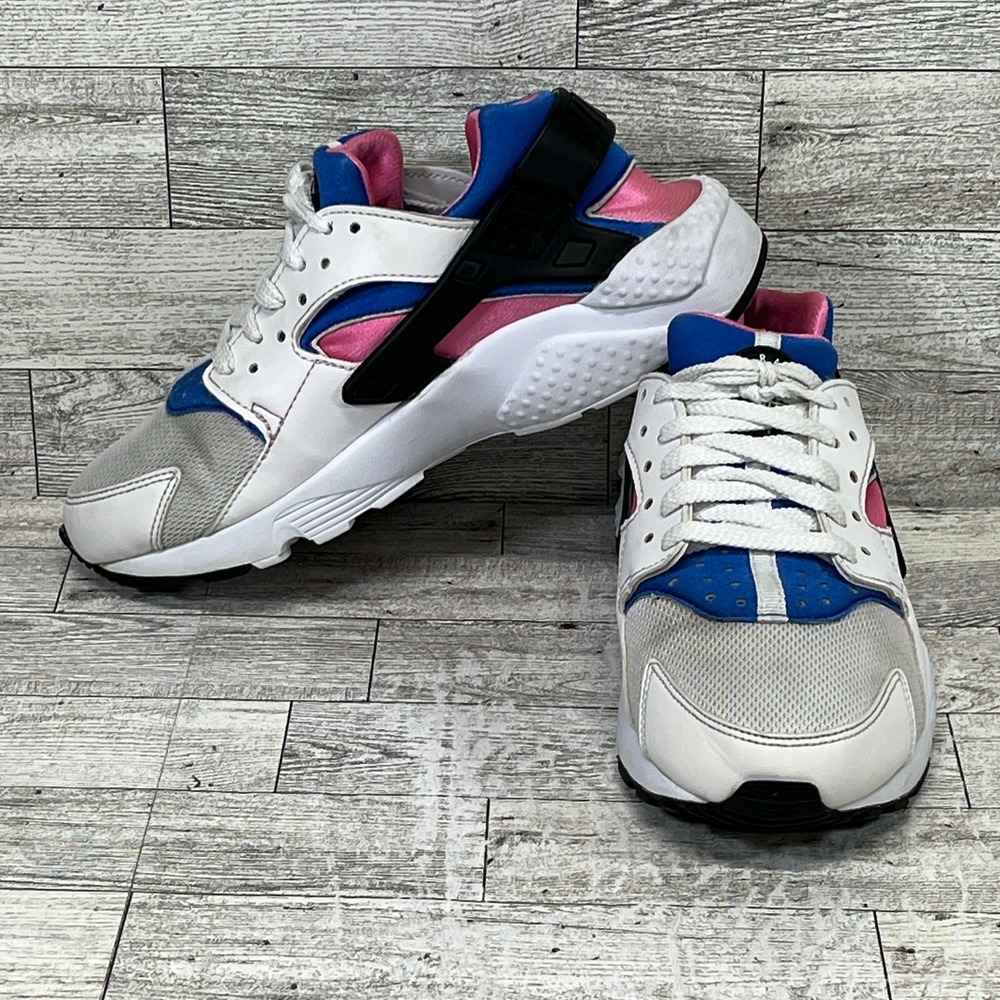Nike Huarache Run White Blue Pink Sneakers 654275-104 Youth Size 5Y